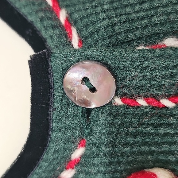 Susan Bristol Green Waffle Knit Cardigan with Santa and Candy Cane Design - Picture 4 of 10